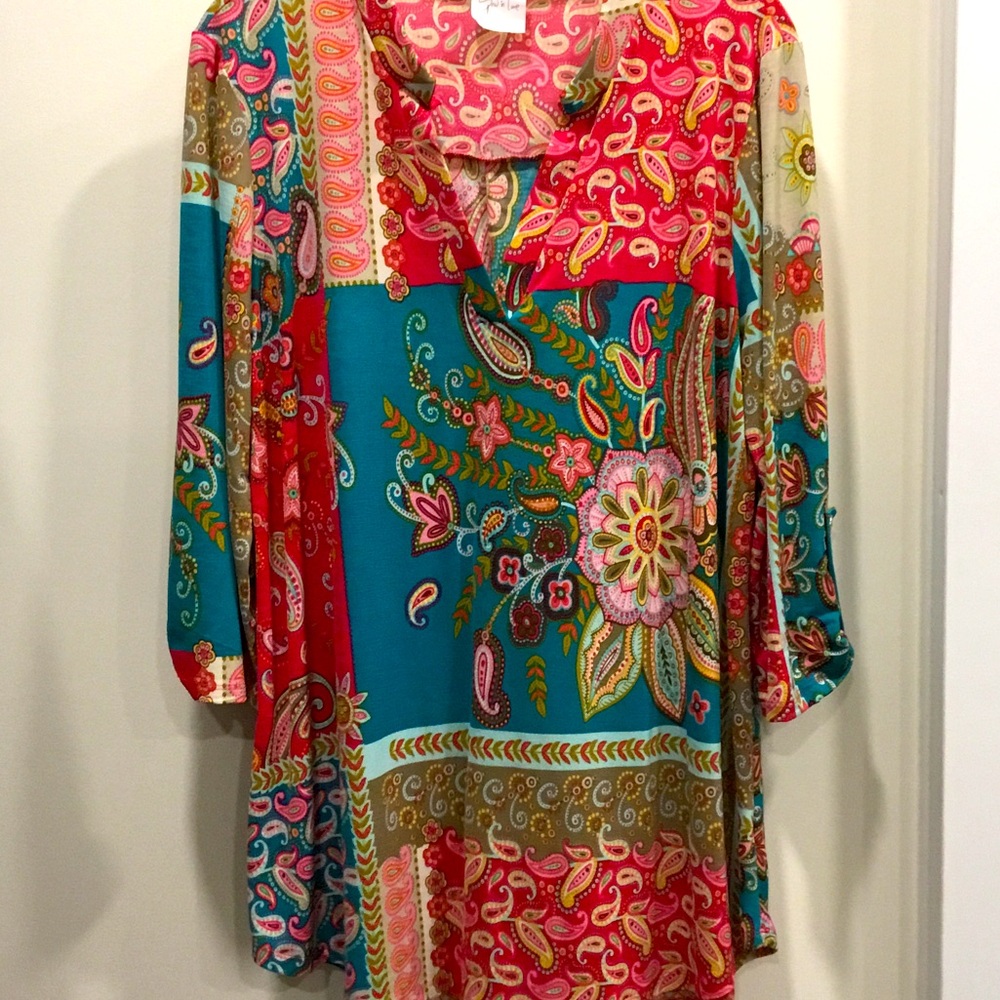 Sew In Love Teal & Pink Paisley Floral Tunic